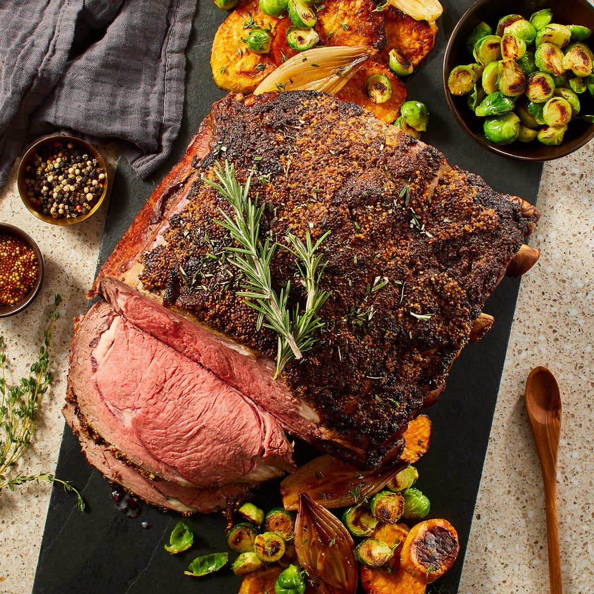 Prime Rib, Sweet Potatoes &amp; Brussels Sprouts &ndash; Vida by PADERNO