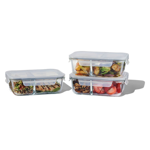 6-Piece Dual-Compartment Glass Food Storage Set